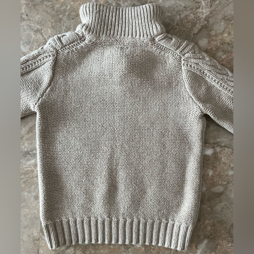 BabyGap, brown/beige sweater, elbow patches, button/hook closure, cable knit, 3 - Picture 6 of 10